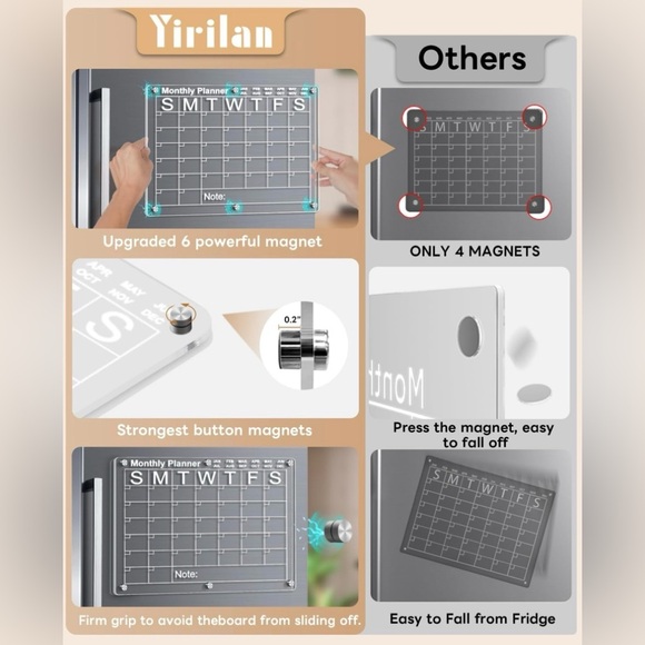 Yirilan Acrylic Calendar for Fridge, Clear Dry Erase Board for Refrigerator - Picture 3 of 6